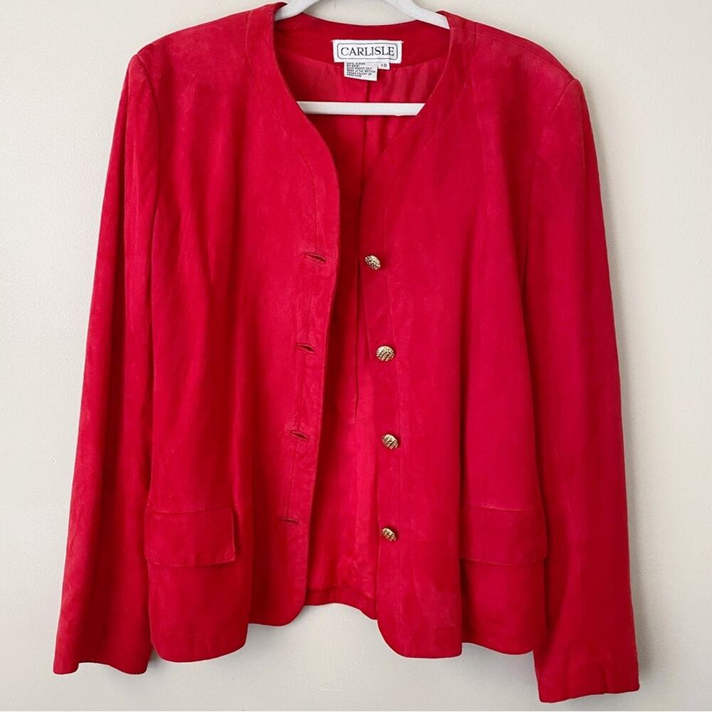 Carlisle | Vintage 100% Suede Button Front Blazer Jacket Classic Dressy Red 10 - Picture 2 of 6